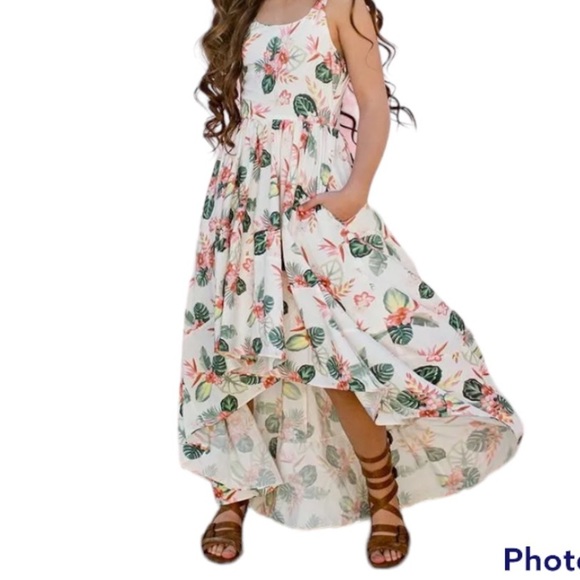 Joyfolie Other - JOYFOLIE Mia Joy Floral High Low Spaghetti Strap Dress Cream Green Pink Pockets